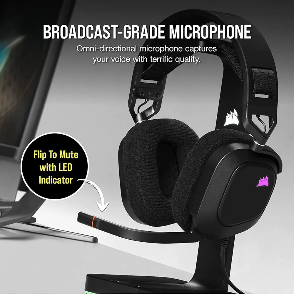 Corsair HS80 RGB USB Premium Wired On Ear with Dolby Audio 7.1 Surround Sound Gaming Headset