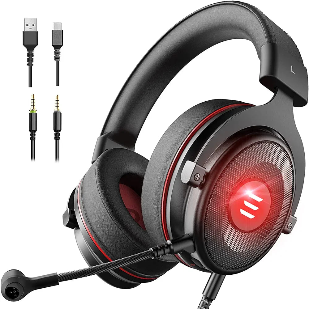 EKSA E900Pro Gaming Wired Over Ear Headphones with Virtual 7.1 Surround Sound, Noise Cancelling with Mic & Led, Compatible with PC, PS4, PS5, Xbox One Gaming Headset