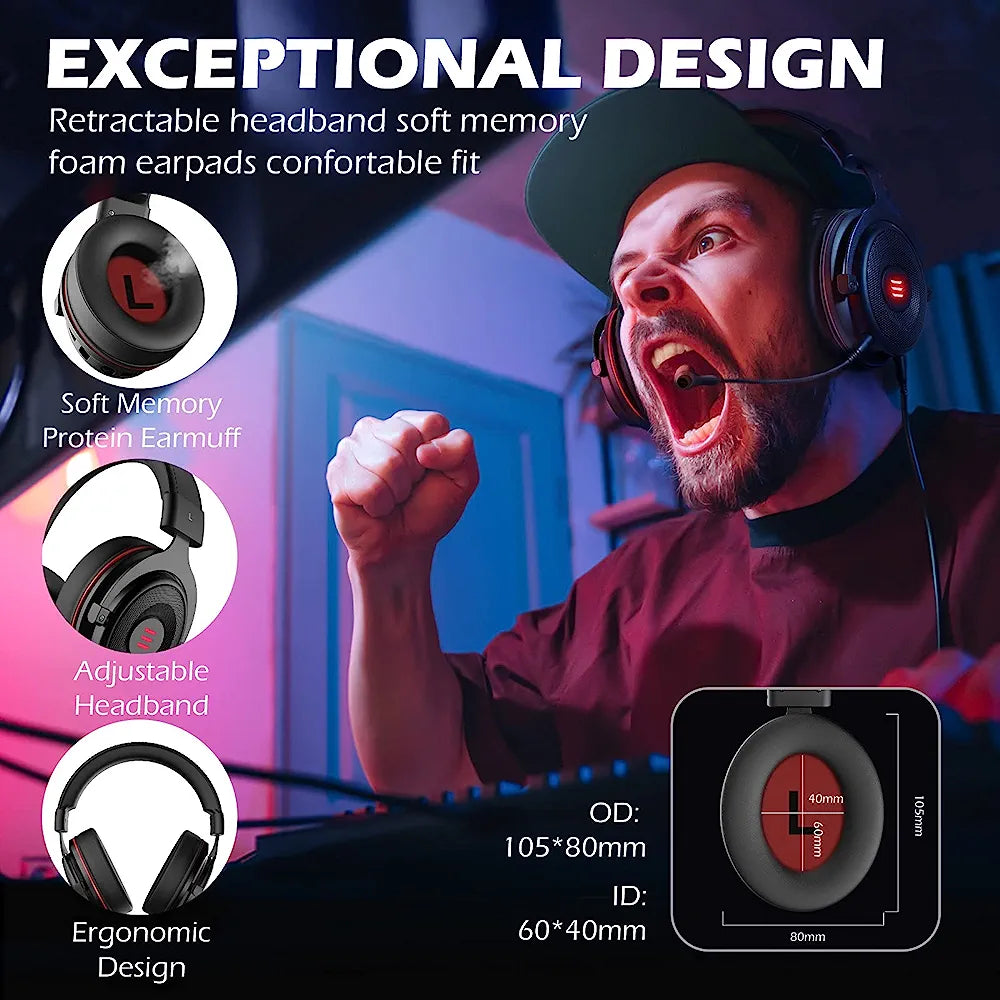 EKSA E900Pro Gaming Wired Over Ear Headphones with Virtual 7.1 Surround Sound, Noise Cancelling with Mic & Led, Compatible with PC, PS4, PS5, Xbox One Gaming Headset