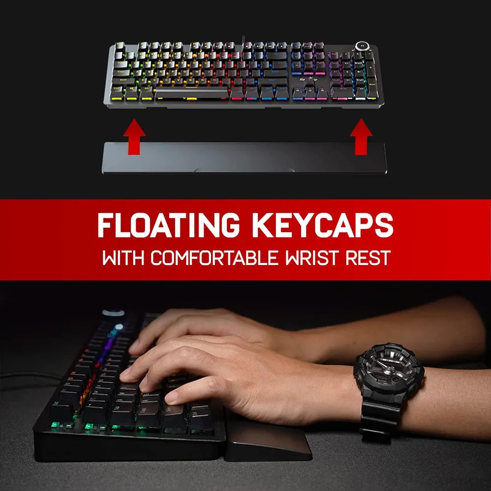 Redgear Shadow Blade Mechanical Keyboard with Drive Customization, Spectrum LED Lights, Media Control Knob and Wrist Support (Black) Gaming Keyboard