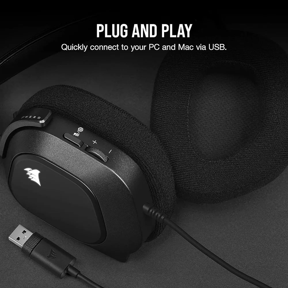 Corsair HS80 RGB USB Premium Wired On Ear with Dolby Audio 7.1 Surround Sound Gaming Headset